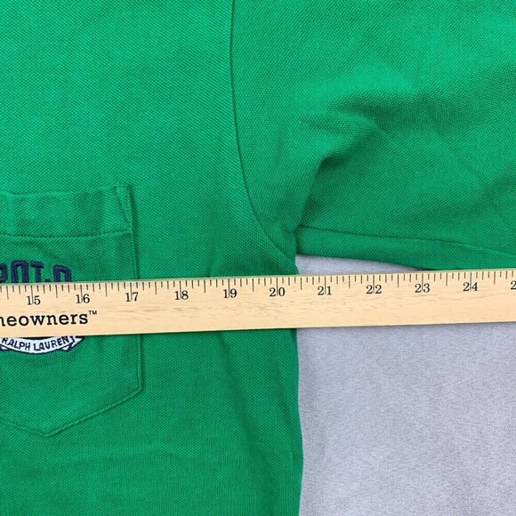 Vintage Ralph Lauren Mens Shirt Medium Green Pique Polo USA Flag Embroidered - Picture 5 of 7